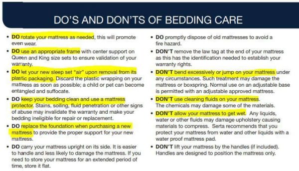 serta perfect sleeper mattress - bedding care tips