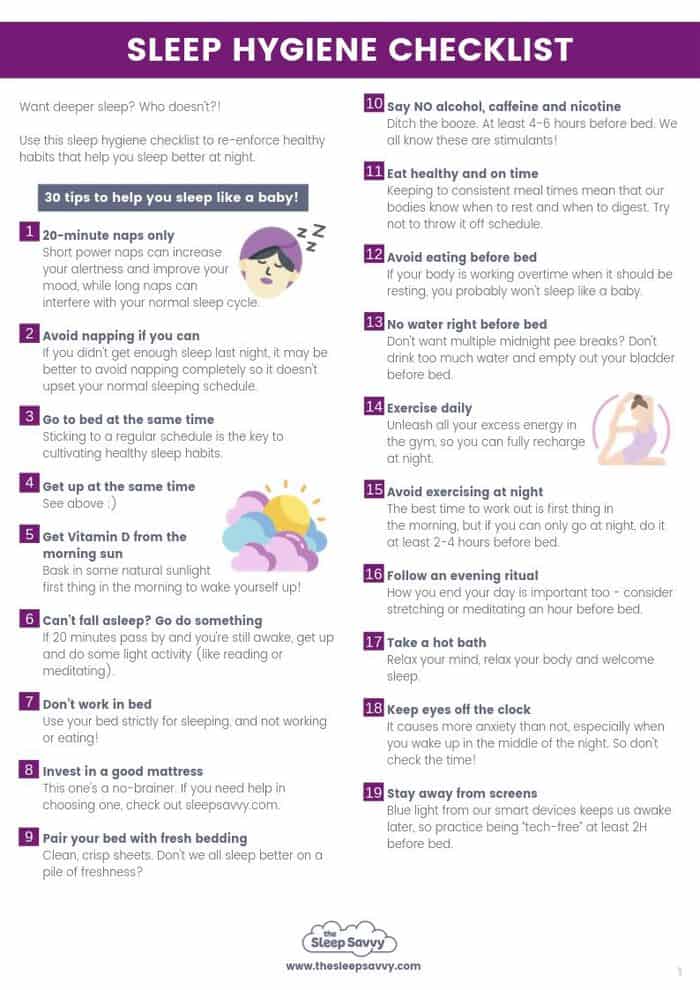 30 Tips to Better ZZZs: FREE Sleep Hygiene PDF Handout Here!